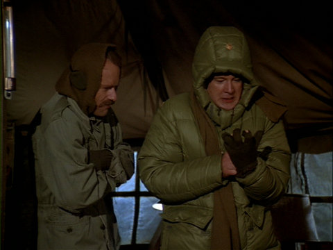 Still from the M*A*S*H episode Baby, It's Cold Outside showing B.J. and Charles