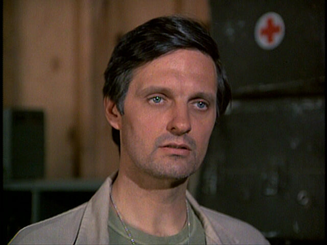 Still from the MASH episode For the Good of the Outfit showing Hawkeye
