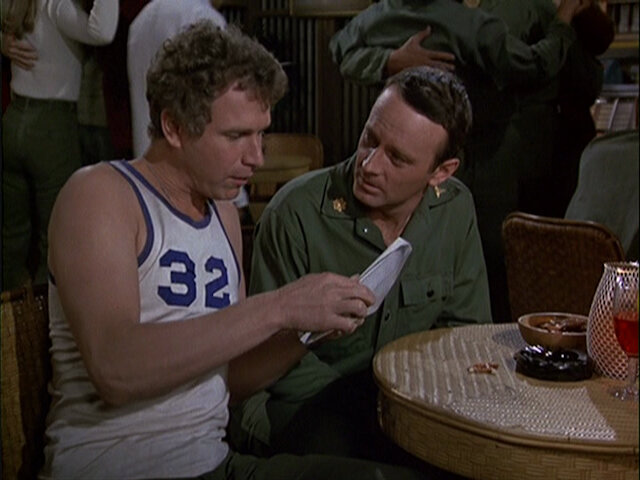 Still from the M*A*S*H episode Officers Only showing Trapper and Frank.