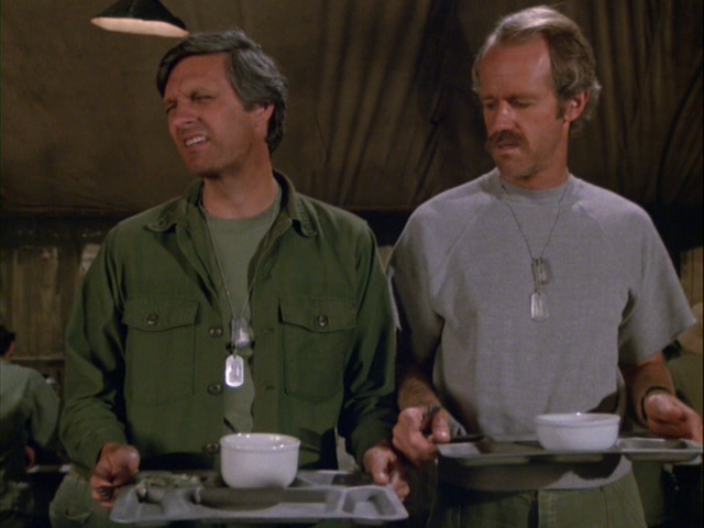 Still from the MASH episode Nurse Doctor showing Hawkeye and B.J.