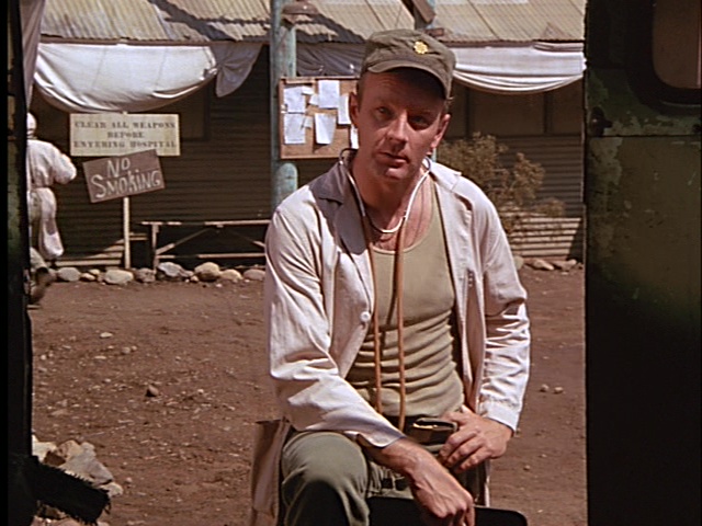 Still from the MASH episode Mad Dogs and Servicemen showing Frank Burns.