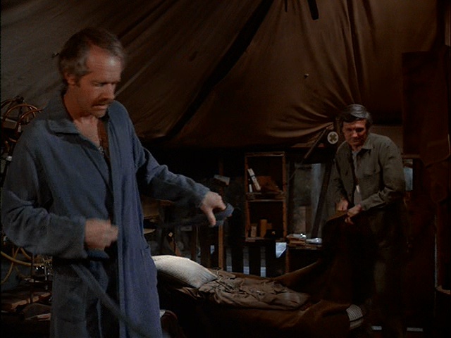 Still from the MASH episode Rumor at the Top with a boom mic visible