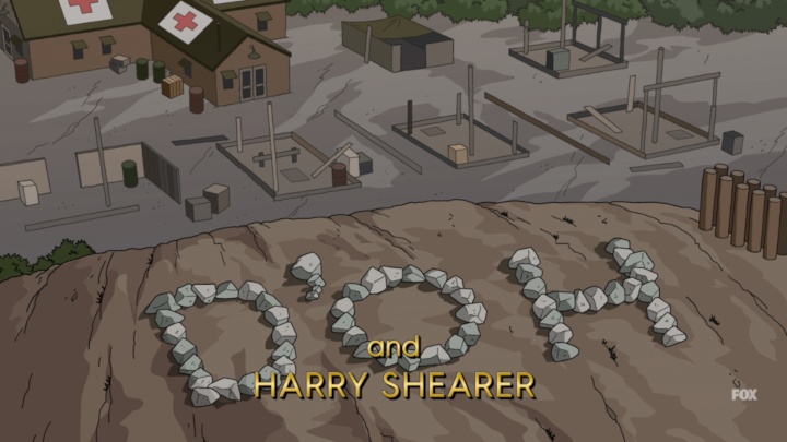 Still from The Simpsons episode Bart's Birthday showing a parody of the MASH series finale.